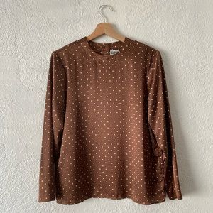 [Kasper for ASL] Brown and White Polka Dot Blouse